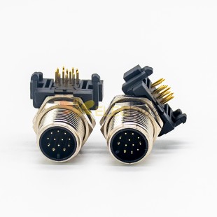 M12 90 Degree Connector 12 Pin Male Sensor Socket Through Hole Thread Waterproof