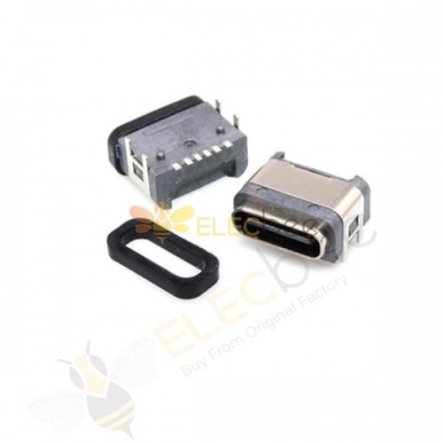 USB C 型 6 针母头连接器弯角型带防水环 SMT 用于 PCB