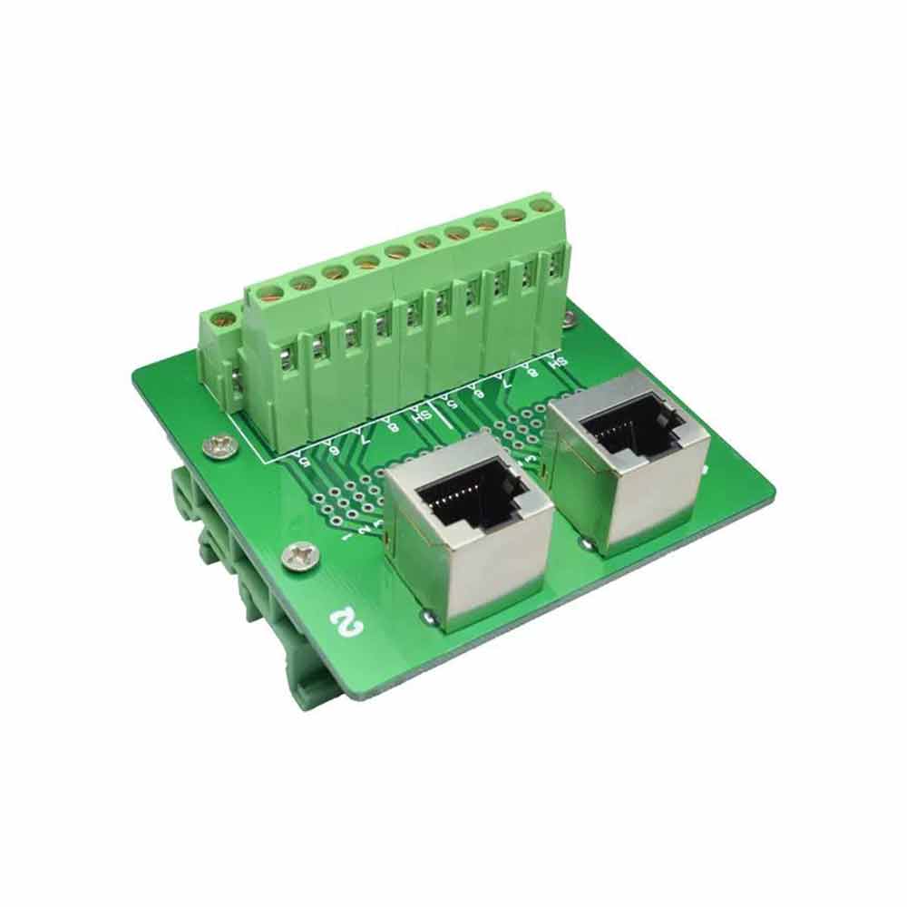 RJ45 Double Port Solderless Terminal Block Female Connector Adapter with Metal Head and Base  Straight and Angled Legs  Base Included