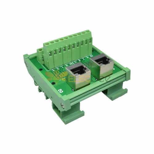 RJ45 Dual Port with Module Rack Solderless Terminal Block Female to Female Adapter with PCB Module Rack Straight Upward Facing Port