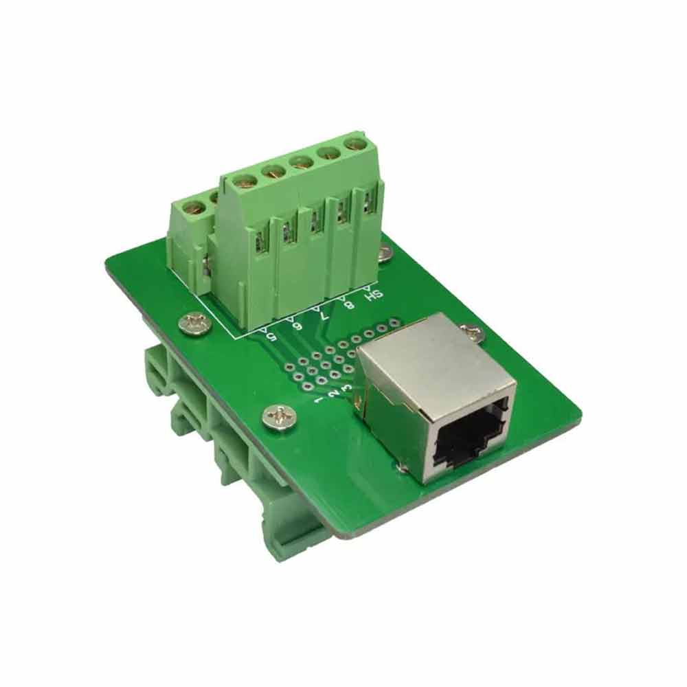RJ45 Single Port Solderless Terminal Block Female Connector Adapter with Metal Head and Base  Straight and Angled Legs  Base Included