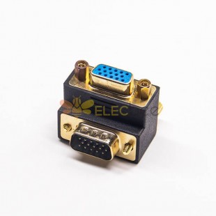 15 Pin VGA Gender Changer Male To Female Right Angle Gold High Density D-Sub