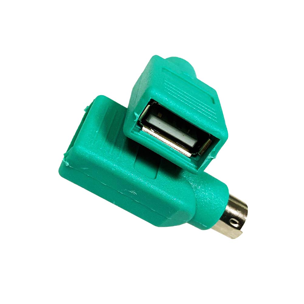 PS2介面轉換器PS/2轉USB轉接頭圓口轉USB A型母 USB轉換鍵盤/滑鼠插頭 綠色