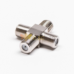 F Type Adapter Four Female Connector Nickel Plated