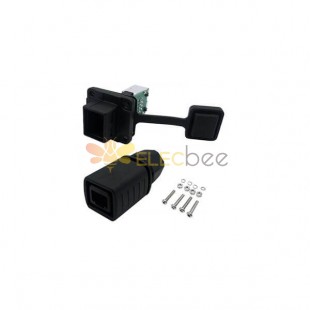 RJ45 Femle to Female Waterproof Rectangular Panel Mount Ethernet Industrial Connector Combo Cap & PCB