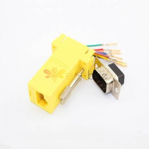 RS232 hembra a RJ45 conector modular adaptador de cable extensor de color amarillo