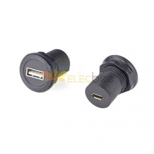 Straight USB A Jack to Micro USB B Jack Round Panel Mount Adapter
