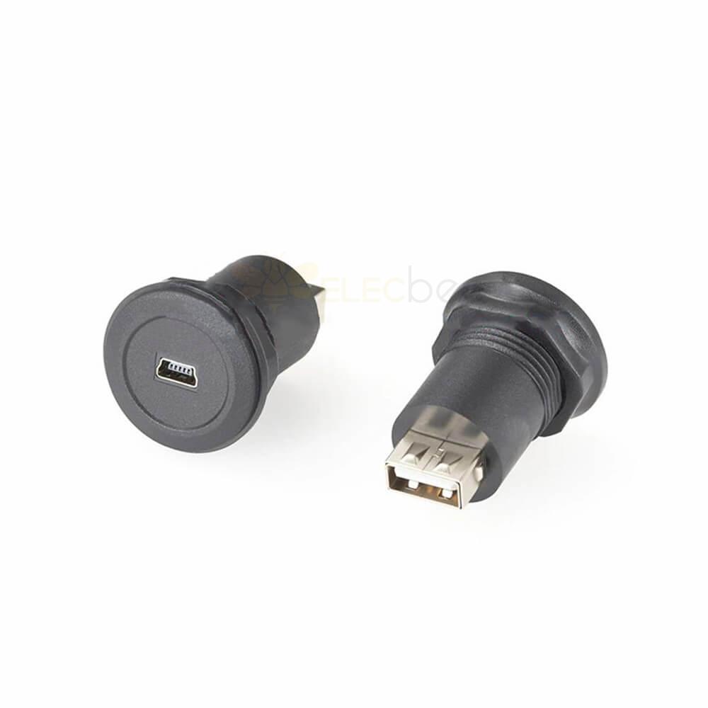 USB Mini Jack to USB Type A Jack Round Panel Mount Adapter