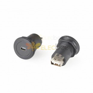 USB Mini Jack to USB Type A Jack Round Panel Mount Adapter