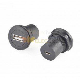 USB Type A Jack to Micro USB B Jack Round Panel Mount Adapter