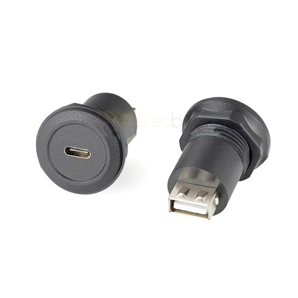 面板安装 USB C 插孔转 USB Type A 插孔 180 度适配器 M22 螺纹