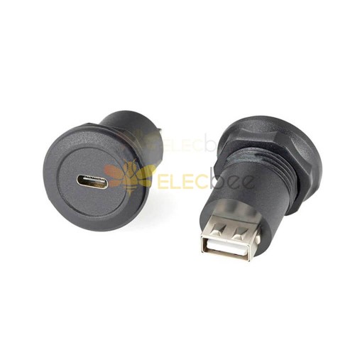 Panel Mount USB C Jack to USB Type A Jack 180 Degrees Adapter M22 Thread