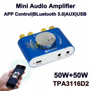 XY-KA50H HIFI TPA3116D2 50W+50W Stereo bluetooth 5.0 +AUX+ U Disk+ USB Power Amplifier Board Speaker Audio Amplifier Support APP Control DC8-24V