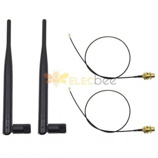 3dBi 2.4GHz 5.8GHz双频WiFi反极SMA天线接2条U.fl/IPEX线材 20Pcs