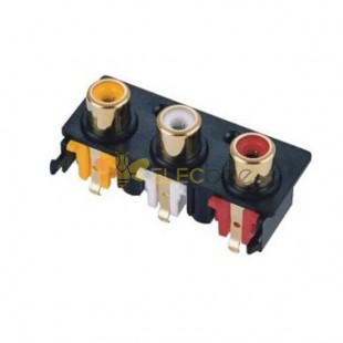 Straight RCA Mount PCB 3 Color Connector Gold Plated Socket
