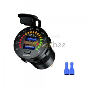 Automotive QC3.0 Dual USB Charger Socket with Color Screen Voltage Monitor
