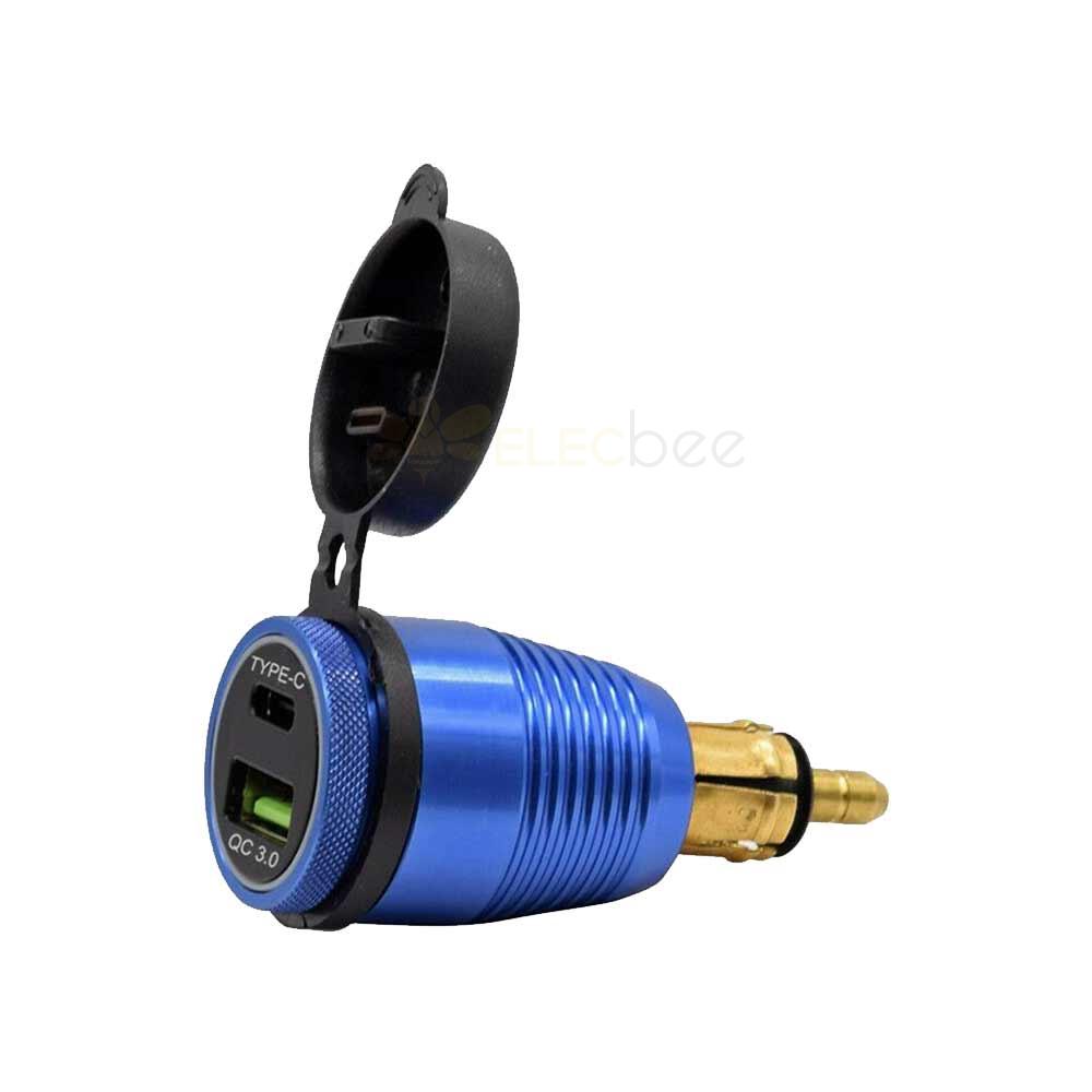 European Standard Cigarette Lighter Socket Motorcycle Modified Charger with TYPE-C and QC3.0 Dual Fast Charging Ports