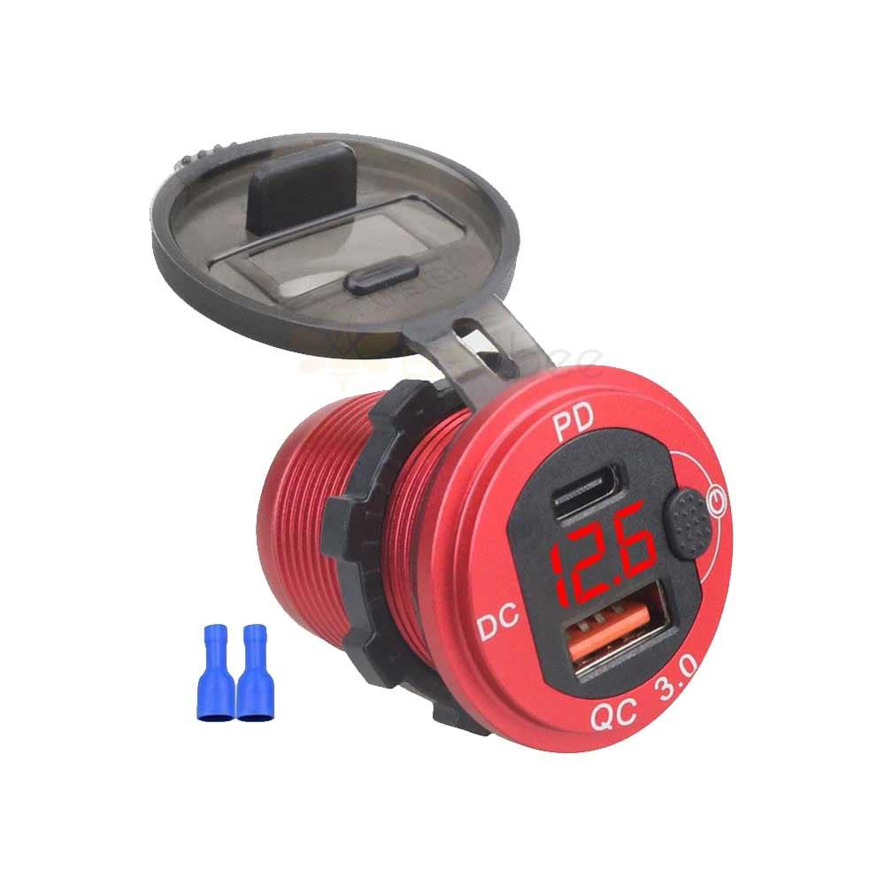 Aluminum Alloy QC3.0 PD Fast Charger with Switch Button Car Modified In-car Voltage Display Charger