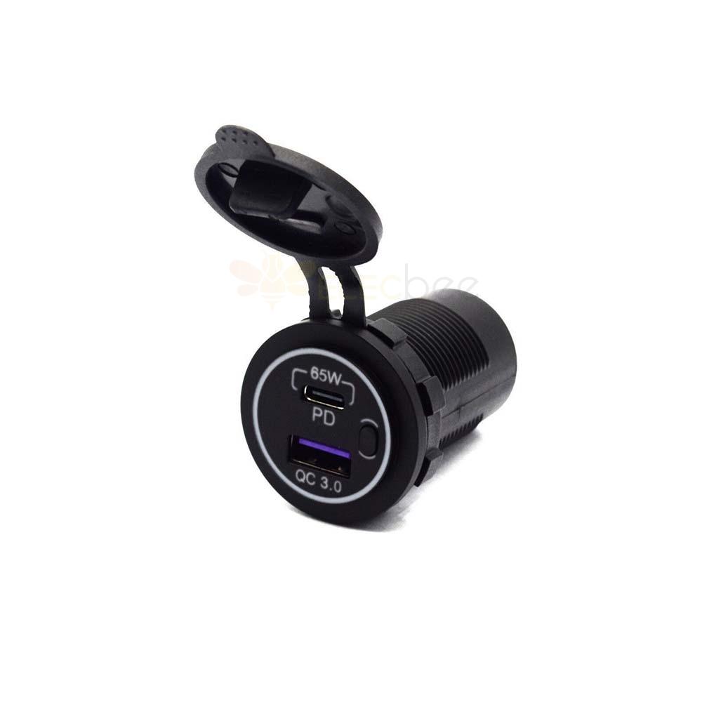 USB Motorcycle Modified Vehicle Charger with 65W PD+3.0 Fast Charging