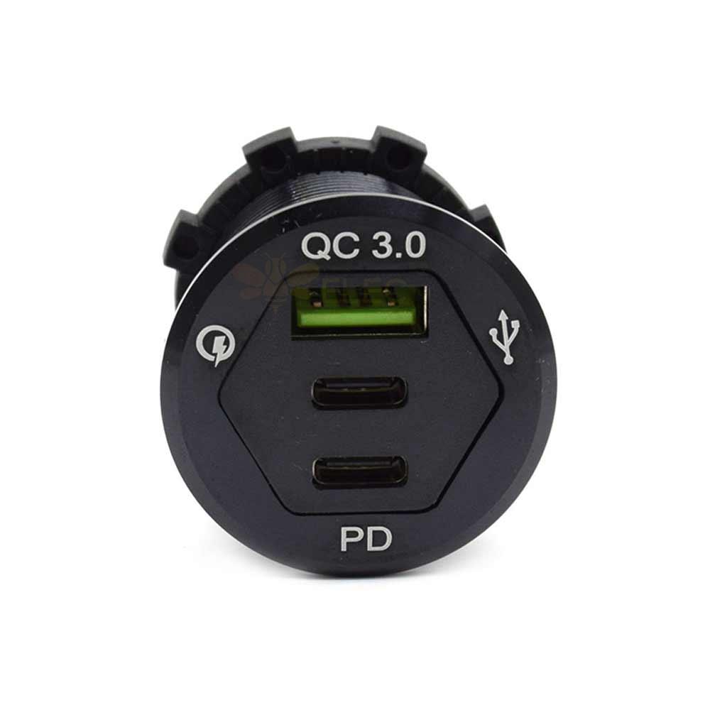 24V Triple Port QC3.0 + PD Flash Charging Plug سيارات ومقبس شحن سريع معدّل بحري
