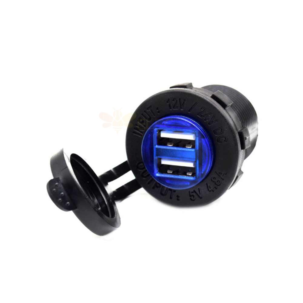 تصميم مقبس ولاعة السجائر مع ضوء أزرق مزدوج USB 4.8A ، شاحن سيارة معدّل للسيارات