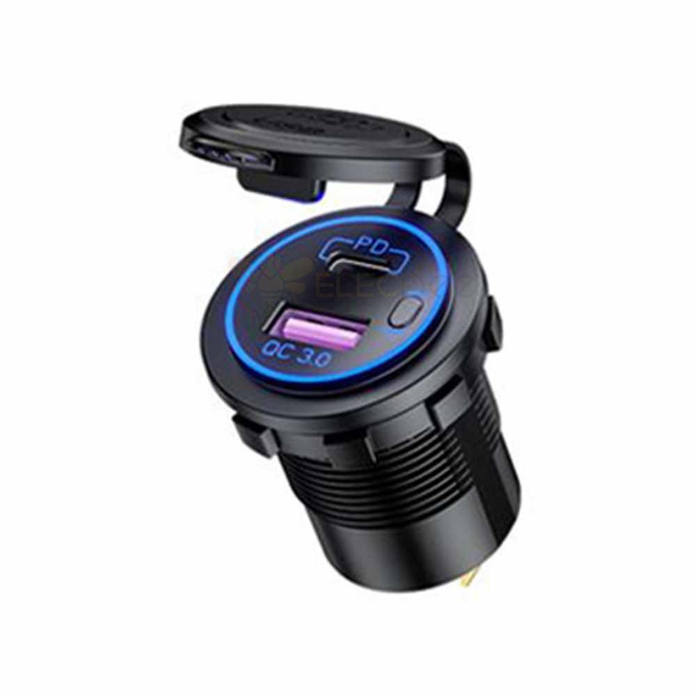 Fast Charging PD+QC3.0 with Switch Button Waterproof Automotive Motorcycle Marine Modified Charger
