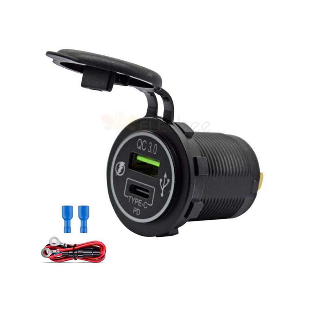 Automotive Modified Dual Fast Charging QC3.0+TYPE-C+PD Dual-Port Charger Blue Light with 60cm Power Cord