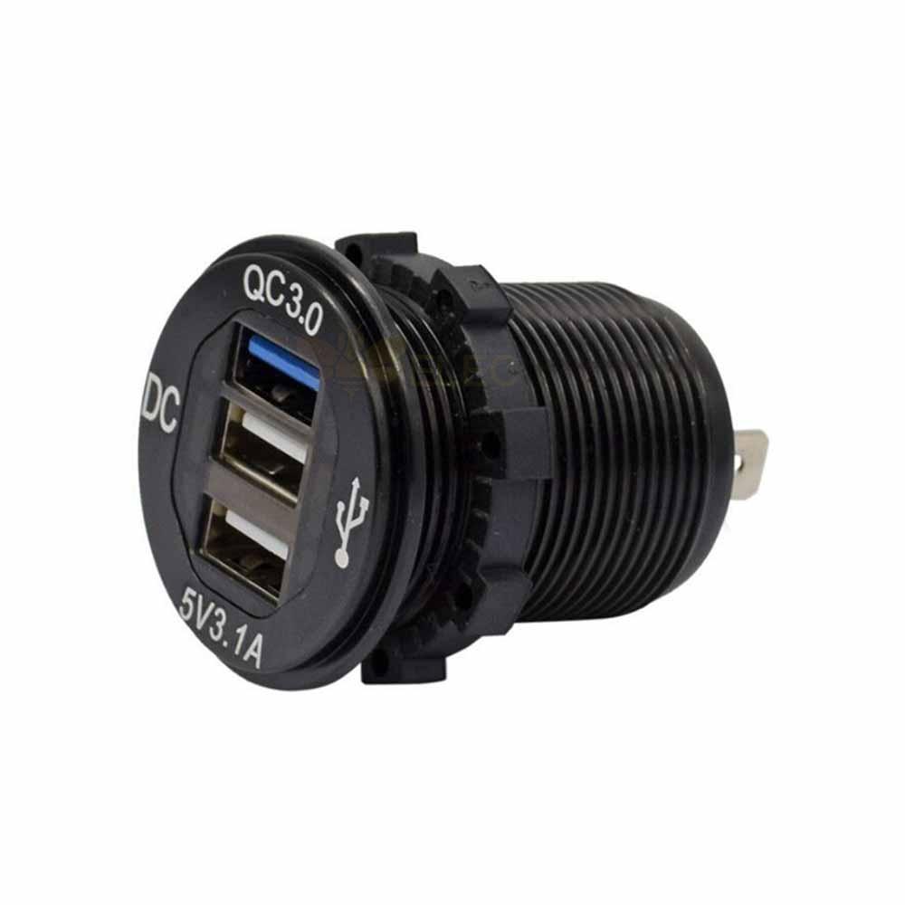 三孔QC3.0 USB充电器插头车充 汽车船电动车摩托改装快速充电插座