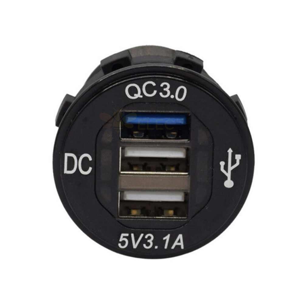 Cargador USB QC3.0 de Triple puerto, cargador de coche para motocicleta automotriz, enchufe de carga rápida modificado