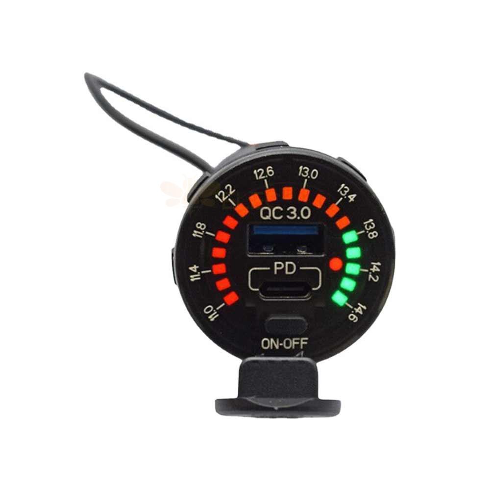 12V Automotive Modified Charger with Color Display Voltage Meter QC3.0+TYPE C Fast Charging USB Charger with Voltage Display