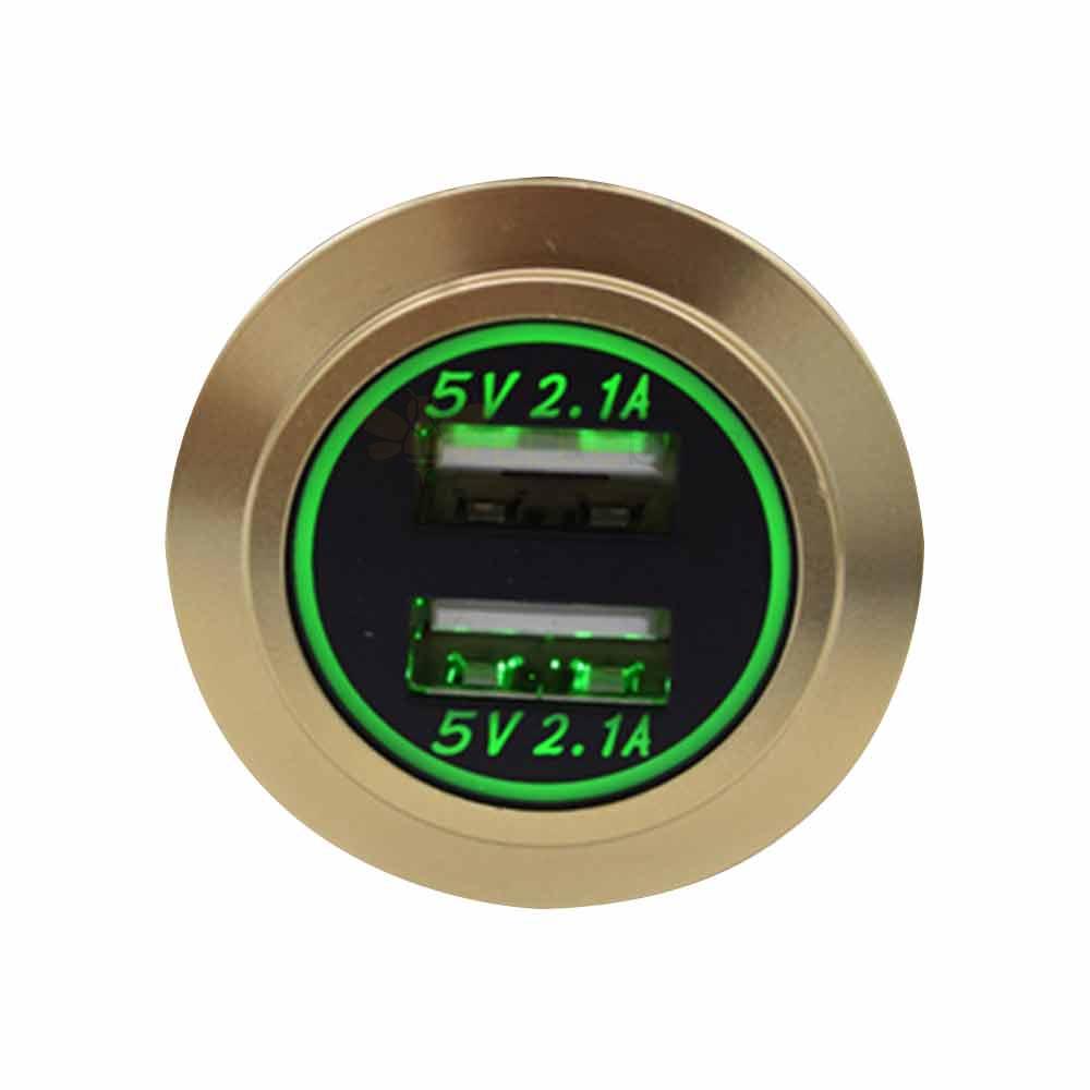 Bus Marine Modified Charger Gold Aluminum Alloy Casing 4.2A Dual USB with Red Blue and Green Indicator Lights