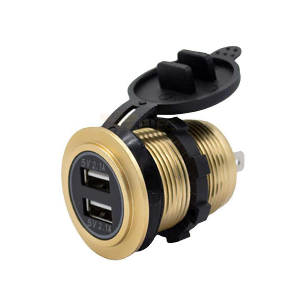 Bus Marine Modified Charger Gold Aluminum Alloy Casing 4.2A Dual USB with Red Blue and Green Indicator Lights