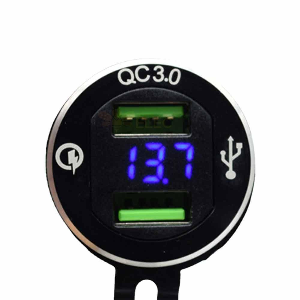 Charging Socket Motorcycle In-car Charger with Voltage Display Dual QC Fast Charging High Current Interface
