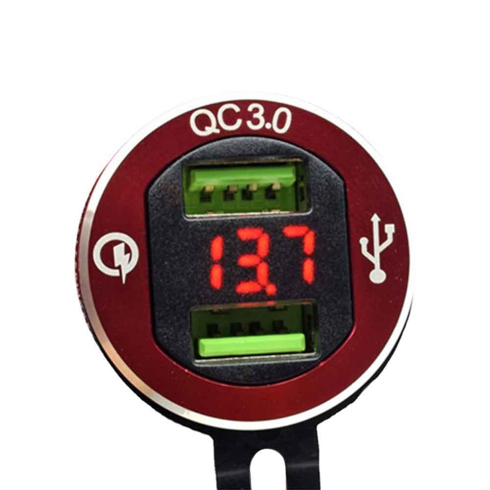 歐規充電插座 摩托車車載充電器 帶電壓表顯示雙QC快充大電流接口