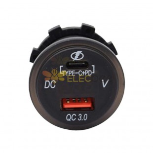 QC3.0+TYPE-C with Voltage Display 12-24V Automotive and Marine Modified Accessory QC3.0 Fast Charging Voltage Display