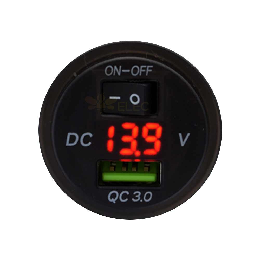 Modified In-car Switch QC3.0 Charger with Voltage Meter Socket Automotive and Marine QC3.0 Fast Charging with Voltage Display