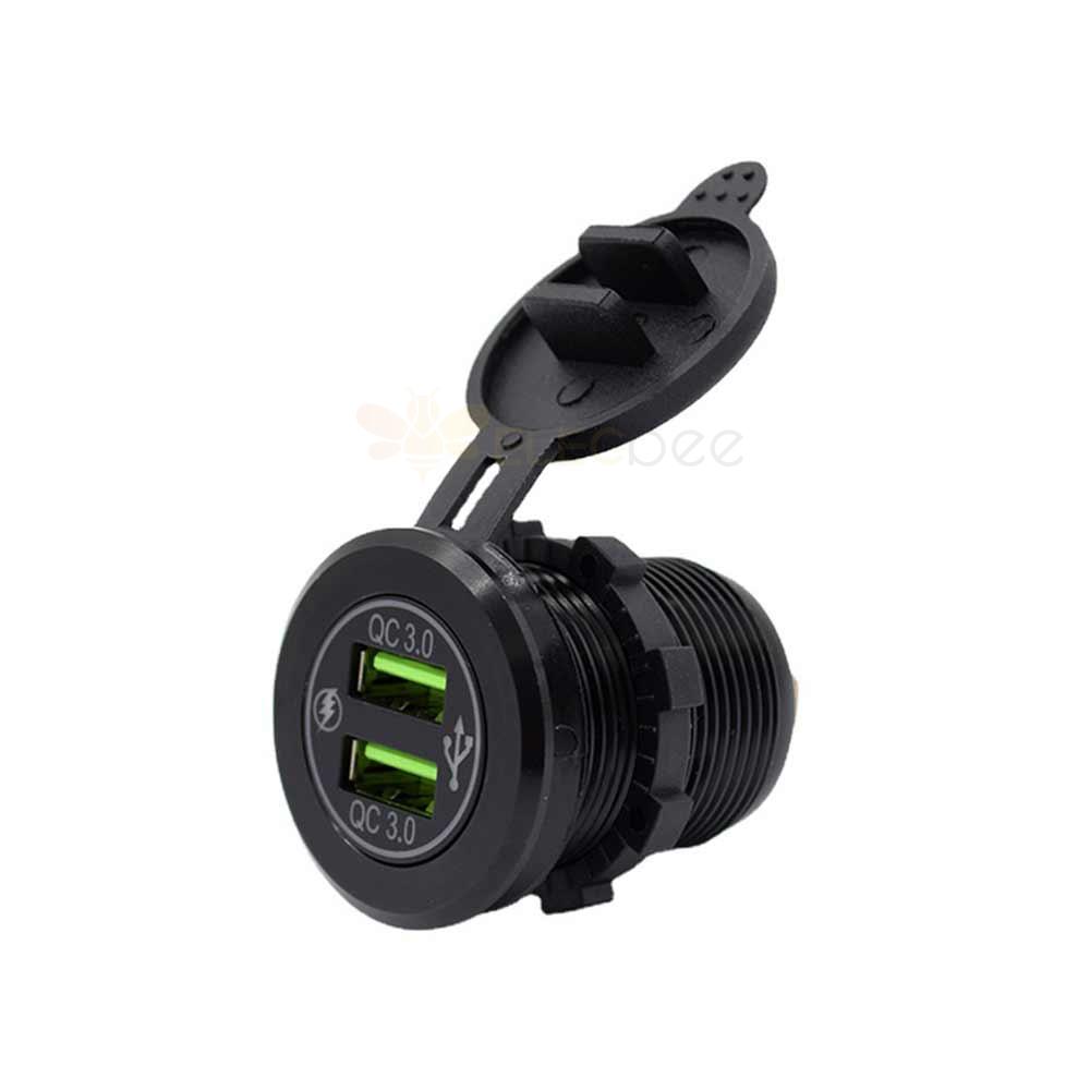 Aluminum Alloy QC3.0 Charger Dual USB Fast Charging for Automotive Motorcycle and Marine Modified Metal In-car Charger 12V