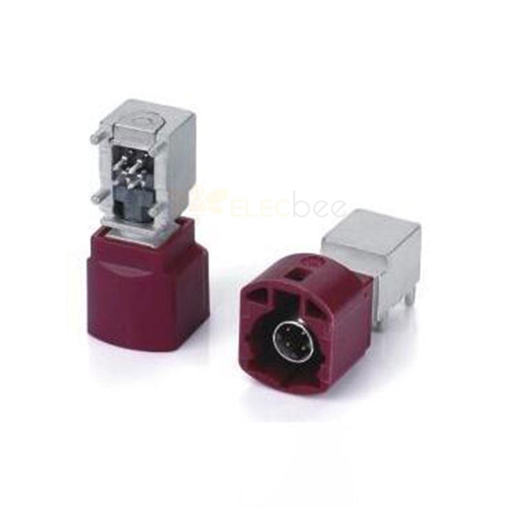 HSD 4 Pin Right Angle Vehicle Connector D Coding Male Claret Violet GSM Signal Panel Mount