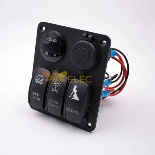 12V DC Car Socket Wiring 3-position Switch Double USB Voltmeter Combination Panel
