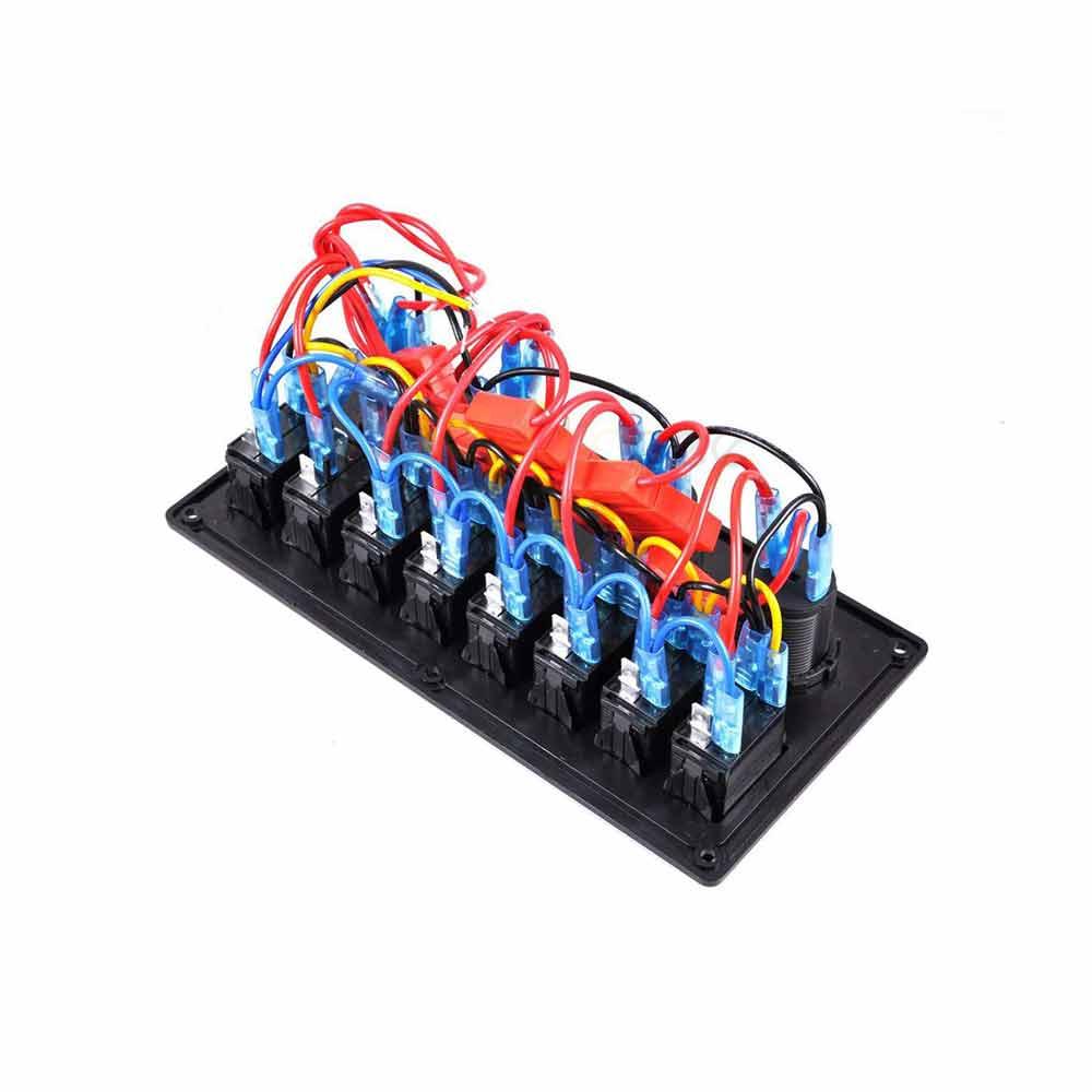 8 Way Car RV Yacht Boat Control Panel with Combination Switches Overload Protection DC12V 24V Green LED