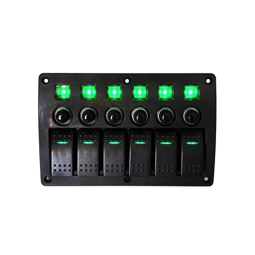 Efficient 6 Switch Power Control Panel for RVs and Marine Use DC12-24V with Overload Protection (Green Light)