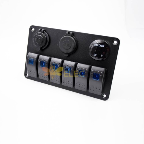 Painel de combinação de voltímetro de interruptor de 6 posições com tomada de isqueiro de carro USB duplo