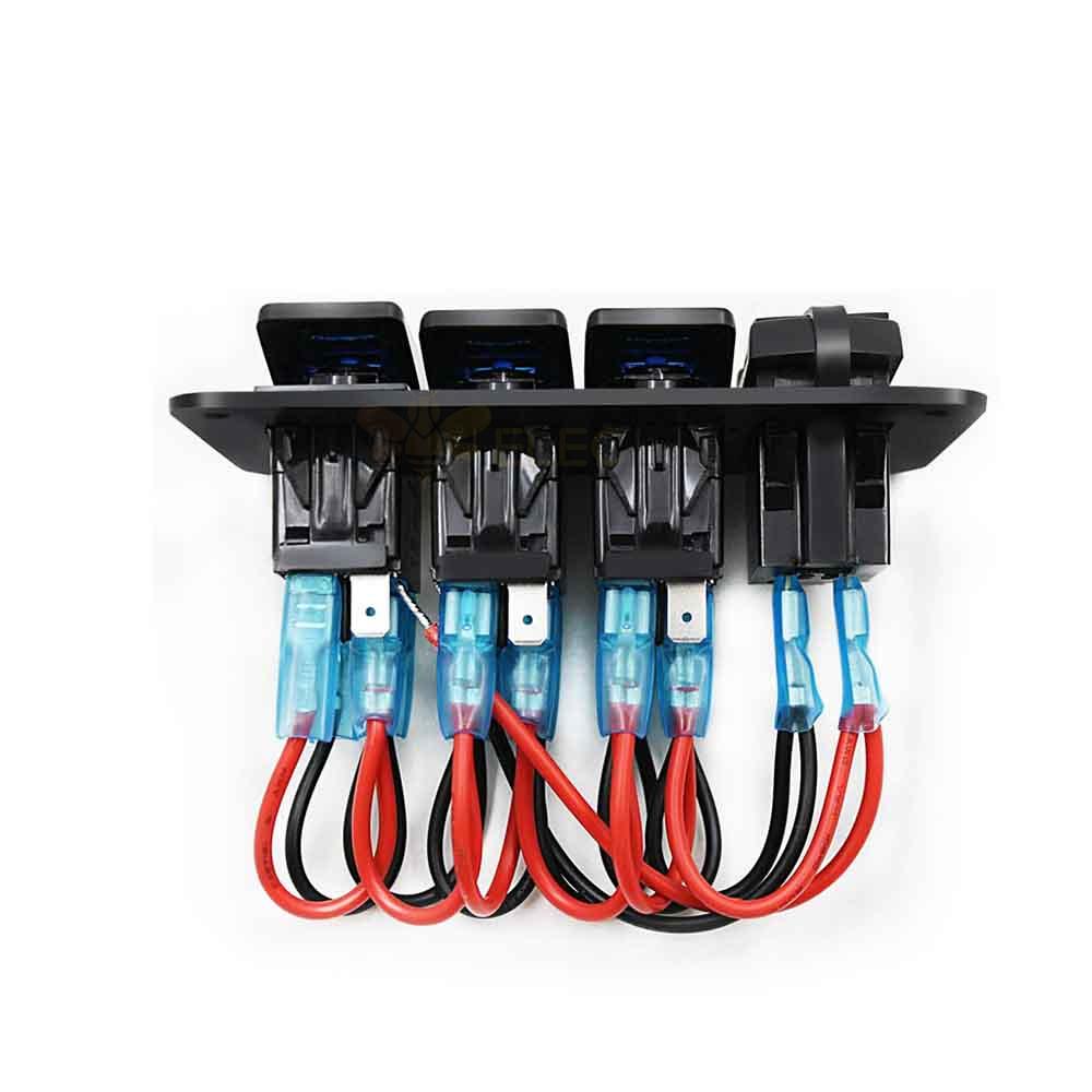 Panel de interruptor basculante de luz azul DC12V 24V para puertos USB duales QC + PD de Control de energía marina de autobús de coche