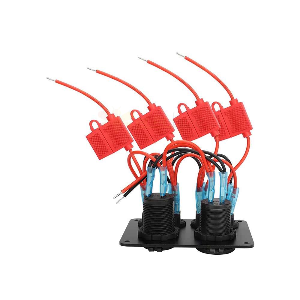 Painel de interruptores de combinação multifuncional de 4 gangues Voltímetro USB duplo QC3.0+PD Carregamento rápido Isqueiro Power Red Light