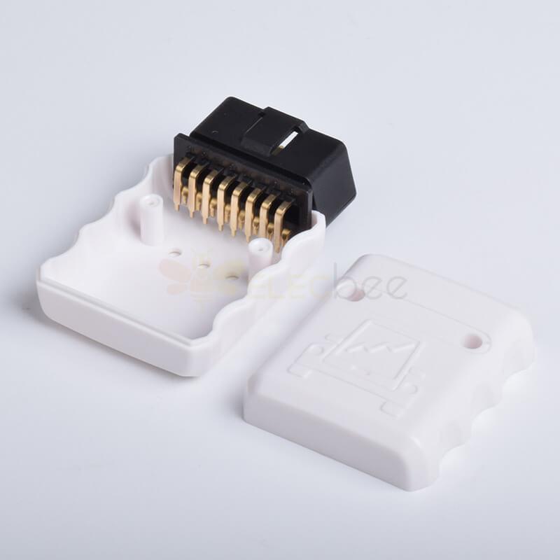 Automobile OBD2 Male Connector Whtie Shell Gold Plated Angled 16 Pin