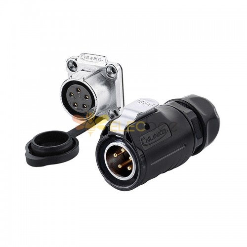 5 Pin Connectors Waterproof Male Plug and Receptacle One Pair Foue-hole Flange Socket