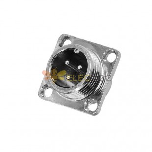 12mm Metal Square Flange Mount GX12 3-Pin Connector Male Socket