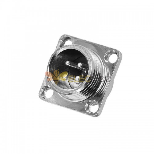GX12 4 Pin Male Socket with 4 Hole Square Flange Wire Cable Connector