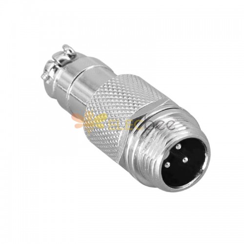 GX12-3芯對接航空接插件公頭外螺紋金屬直式銲線式連接器