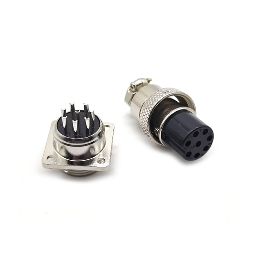 16mm Metal Square Flange Mount GX16 8-Pin Connector Male and Female Plug Socket